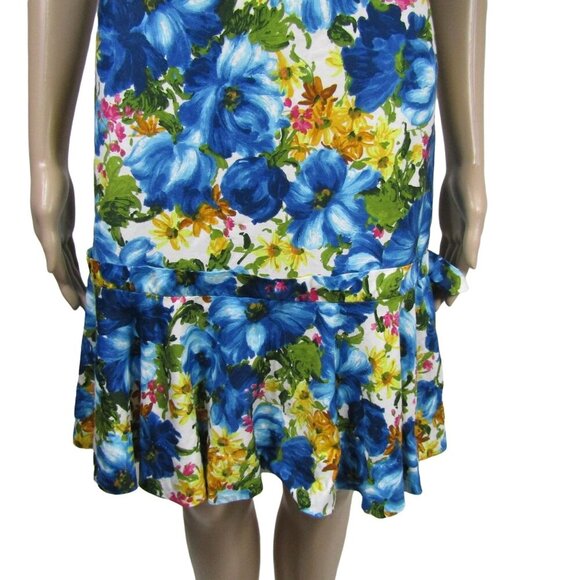 VINTAGE 70s S Blue Hawaiian Floral Tropical Luau Retro Mod Ruffle Dress - Picture 3 of 10